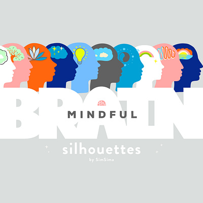 Mindful Brain Silhouettes concept art digital art hand drawn illustration line drawing mind mindfulness psychology vector well being