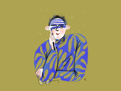 Portrait in blue blue character characterdesign floral glasses illustration illustrator makeup portrait shirt stripes