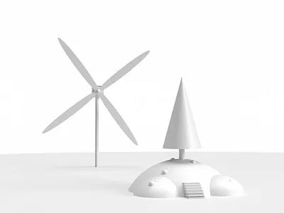Island with a windmill 3d 3d design 3d modeling design digital art dimension environment island little world tree windmill