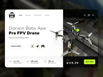 FPV Copter – Figma Prototyping animation clean copter creative design ecommerce figma fpv live modern ui unique ux video web webdesign website