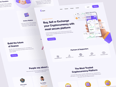 Cryptocurrency Landing Page Design animation bitcoin blockchain crypto currency crypto trading crypto wallet crypto website cryptocurrency design finance financial website interface landing page product ui ui design ux web website