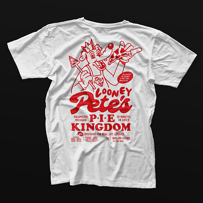 Looney Pete's Pie Kingdom T-shirt branding cartoon design illustration logo pizza red t shirt