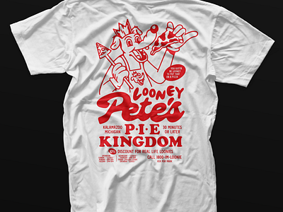 Looney Pete's Pie Kingdom T-shirt branding cartoon design illustration logo pizza red t shirt