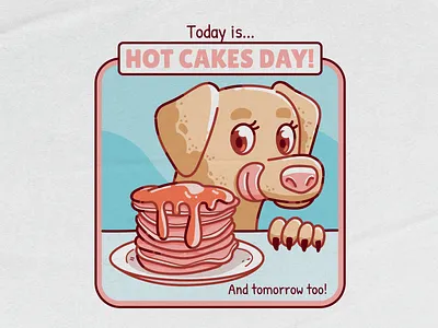 Hot Cakes Day animal blue cartoon colorful cute design dog flat food funny hot cakes illustration illustrator merch minimal pink puppy shirt simple vector