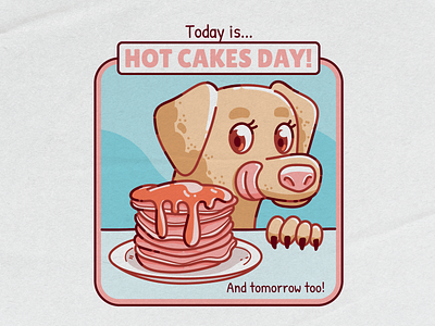 Hot Cakes Day animal blue cartoon colorful cute design dog flat food funny hot cakes illustration illustrator merch minimal pink puppy shirt simple vector