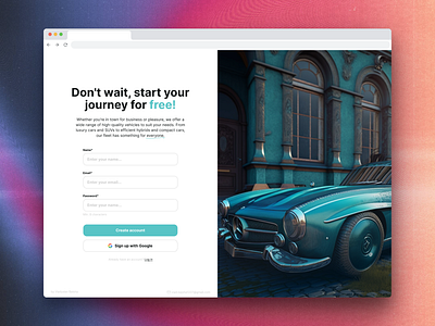 Sign up page ai cars design midjourney ui ux