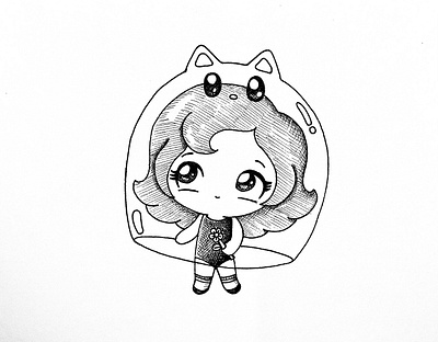 Day 051-365 A Kitty Ghost Friend: Ink 365project cute ghost illustration ink kawaii kitty texture
