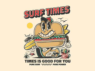 Surf Times beach burger cartoon character design graphic design illustration mascot summer surf surf times vacation vector