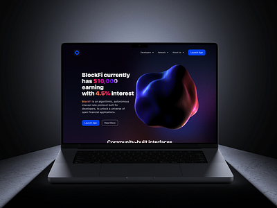 BlockFi Web Design | Algorithmic Interest Rate Protocol for Devs 3d app app design clean crypto crypto website design finance investment landing landing page minimal motion graphics nft ui ui design web web design web3 website