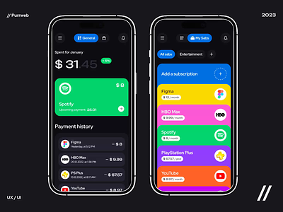 Subscription Manager Mobile IOS App android animation app app design balance dashboard design finance fintech ios management mobile mobile app motion online payment subscription tracker ui ux