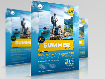 Tour and Travel Flyer Template business clouds corporate design flyer fun holiday illustration leaflet ocean poster river sea summer tour travel vacation