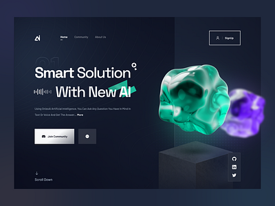 AI Landing (motion) - Dark mode 🔥 3d ai animation app artificial intelligence blob dark dark mode design motion graphics robot robot app smart app ui ui motion ux web website