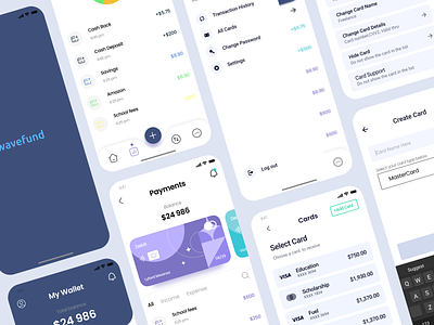 Wavefund - A modern way of managing your money app branding design illustration ui