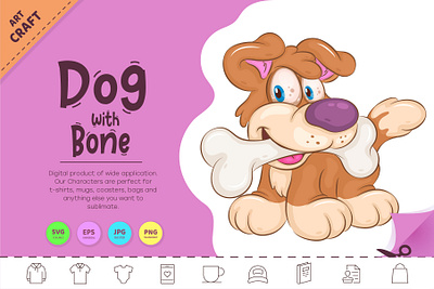 Cartoon Dog with Bone. illustration