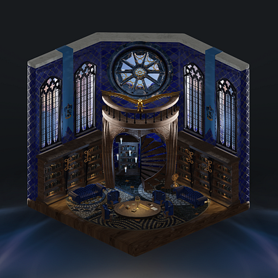 Ravenclaw Common Room Design 3d 3ddesign 3dmodeling blender blue commonroom design harrypotter raven ravenclaw