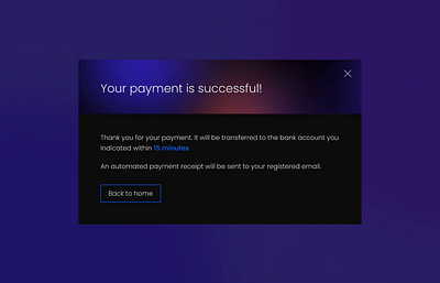 Pop-up with information about successful payment confirmation figma payment popup