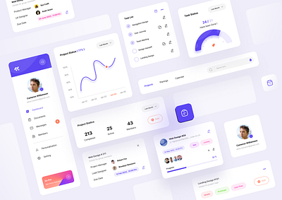 Project Manager Components analytic app clean component dashboard dashboard design design graph light managment minimal overview panel profile project project manager purpule sidebar ui ux