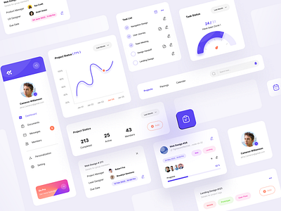 Project Manager Components analytic app clean component dashboard dashboard design design graph light managment minimal overview panel profile project project manager purpule sidebar ui ux