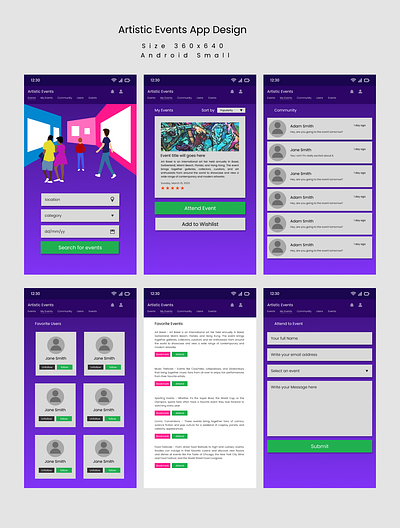 Artistic Events App Design Template app app design design event illustration ui ux