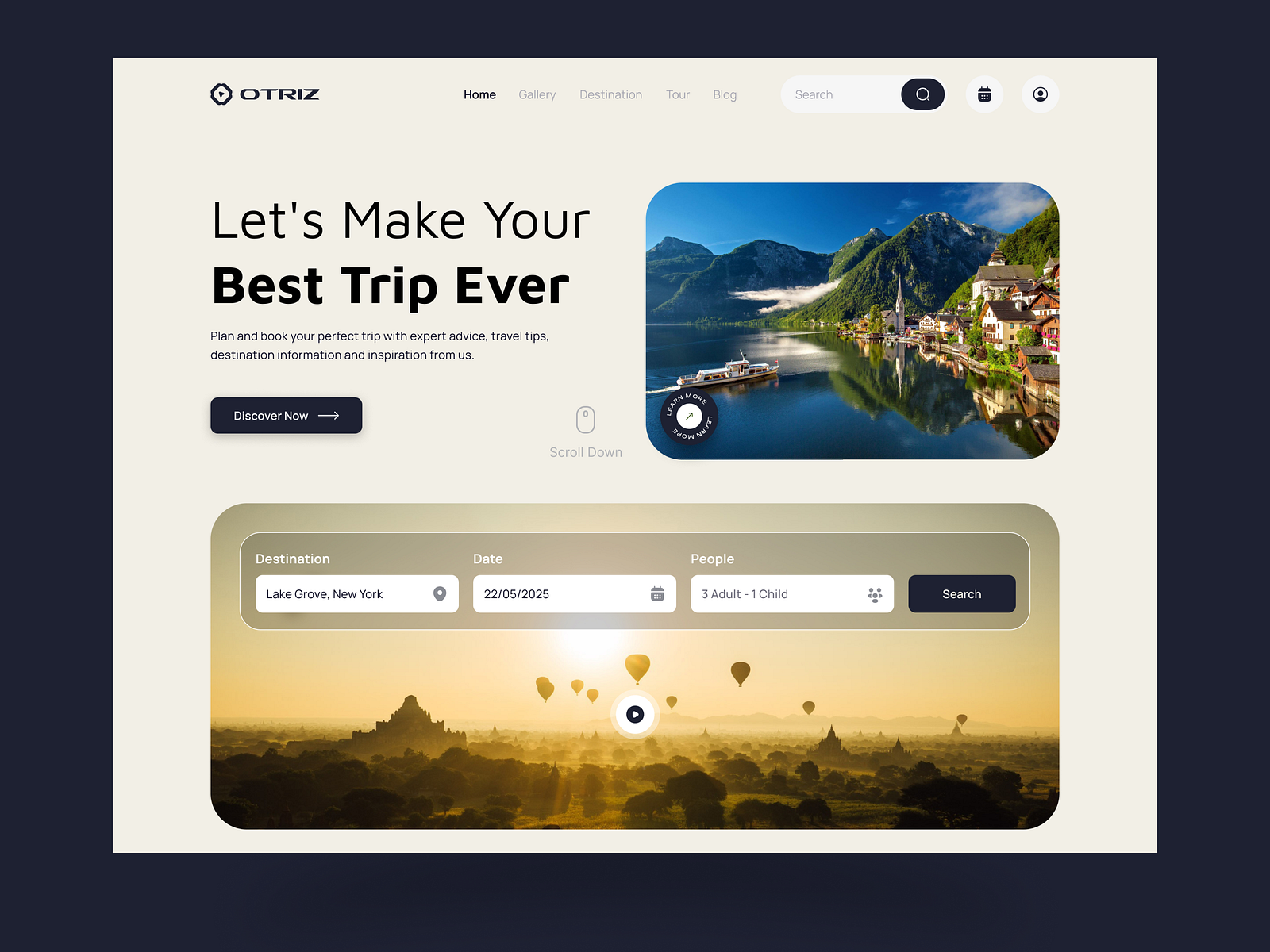 Trip Website Header by OTRIZ UI/UX AGENCY on Dribbble