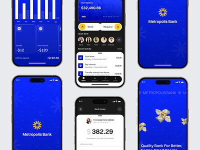 Metropolis - Finance App animation bank banking banking app card clean coin finance financial fintech app interaction mobile mobile app money money transfer motion graphics payment product design transaction transfer