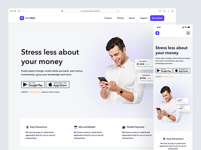 SmartBank Apps - Landing Page clean design clean web design fintech landing page ui ui design web design webflow