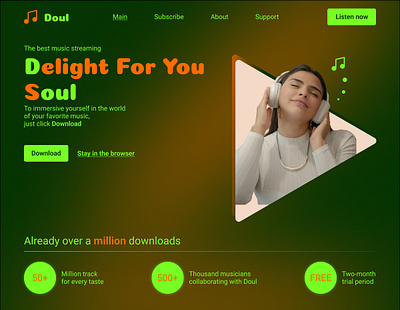 Music app website first screen design ui web