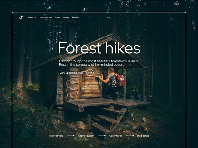 Concept of the main screen of the site active design forest hike hikes travel trips ui web design