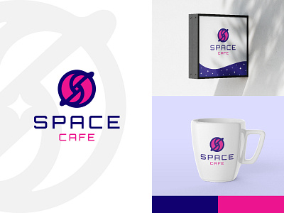 SPACE CAFE LOGO DESIGN branding galaxy graphic design logo simply space trendy