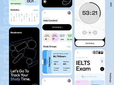 Study Tracker App📚⏰ app design application book dark design education educational life exam light minimal mobile school study study management teaching time tracker ui univesity ux