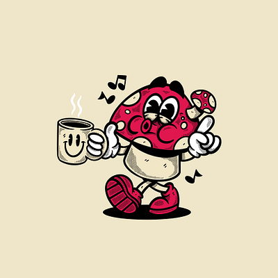 But First Coffee - Mushroom Mascot apparel branding cartoon design graphic design illustration logo vector