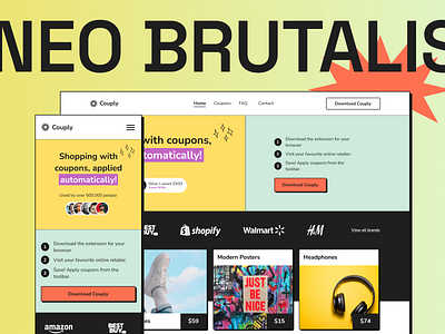 Responsive Web Design / Neo Brutalism landing page ui web design