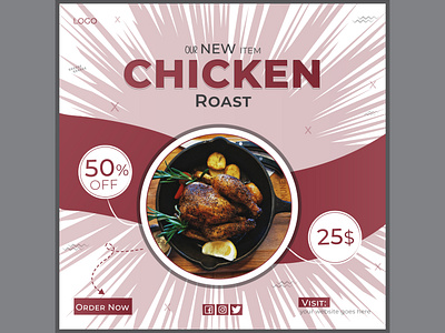 Social Media Food Post Design. adobe illustrator banner business chicken chicken roast sale design food food post design food sale graphic designer marketing online post design poster promotion social media social media post design template vector web