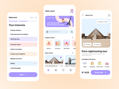Travel service – Mobile app app app design architecture banner booking dashboard figma flight mobile ui onboarding search tips tourism travel travel agency travel app travel service traveling trip welcome page