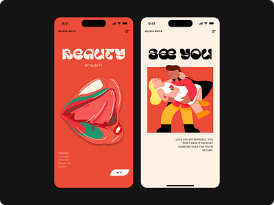 App OnBoarding animation branding danish design girl graphic design home page designs illustration latest designs logo nudity ui visual