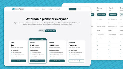 Pricing page ai model faq landing page mobile design mobile pricing page plans pricing pricing page table ui ui design website