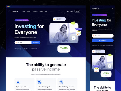 Investment Platform: Landing Page app card ui clean design dribbble header icon investment landing ui minimalist nazmi javier product typography ui uiux unspace user experience ux webdesign website