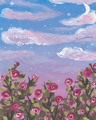 Roses & purple sky in the moonlight - hand-painted with acrylic acrylic aesthetic blue design doodle graphic design handpainted illustration moonlight paint paper poetic purple roses sketch tones tumblr tutorial