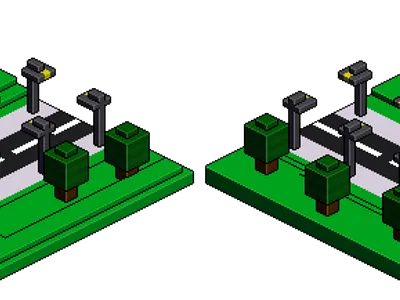 Road Voxel Art - Isometric View 3d magicavoxel render road voxel art