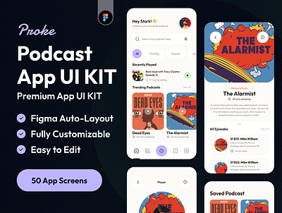 Proke-Podcast App UI kit app app design app kit ios mobile app podcast podcast app podcast ui kit streaming uikit