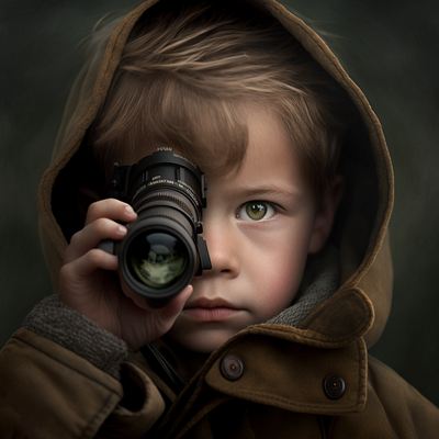 Blonde kid with lens ai ai art art art design concept art design graphic design