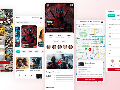 Popcorn ( Ticket buying platform ) cinema figma seat reservation app theater ticket buying app uiux design