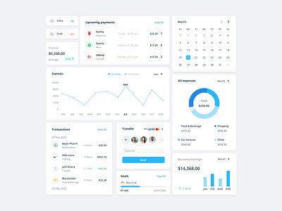 Finance Components banking expenses invoices statistic transaction transfer ui ux