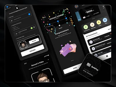 QwikPay™ Digital Banking App blacktheme createaccount debitcard digitalbanking digitalwallet documentupload financialplanning fintech kyc language mobilebanking personalfinance userkyc videokyc videorecording virtualaccount