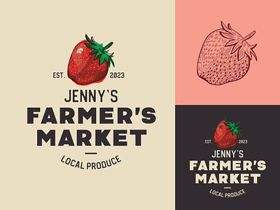 Local Farmer's Market Logo artisan brand identity branding branding design design farmers market graphic design grocery store hand drawn illustration art illustrator local local produce logo logo design organic strawberry stylized vector vintage