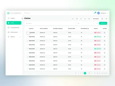 Claims Page Interaction analytics app calendar clean design dashboard data management data table filter design medical claim dashboard saas saas medical platform table interaction ui ux web ui