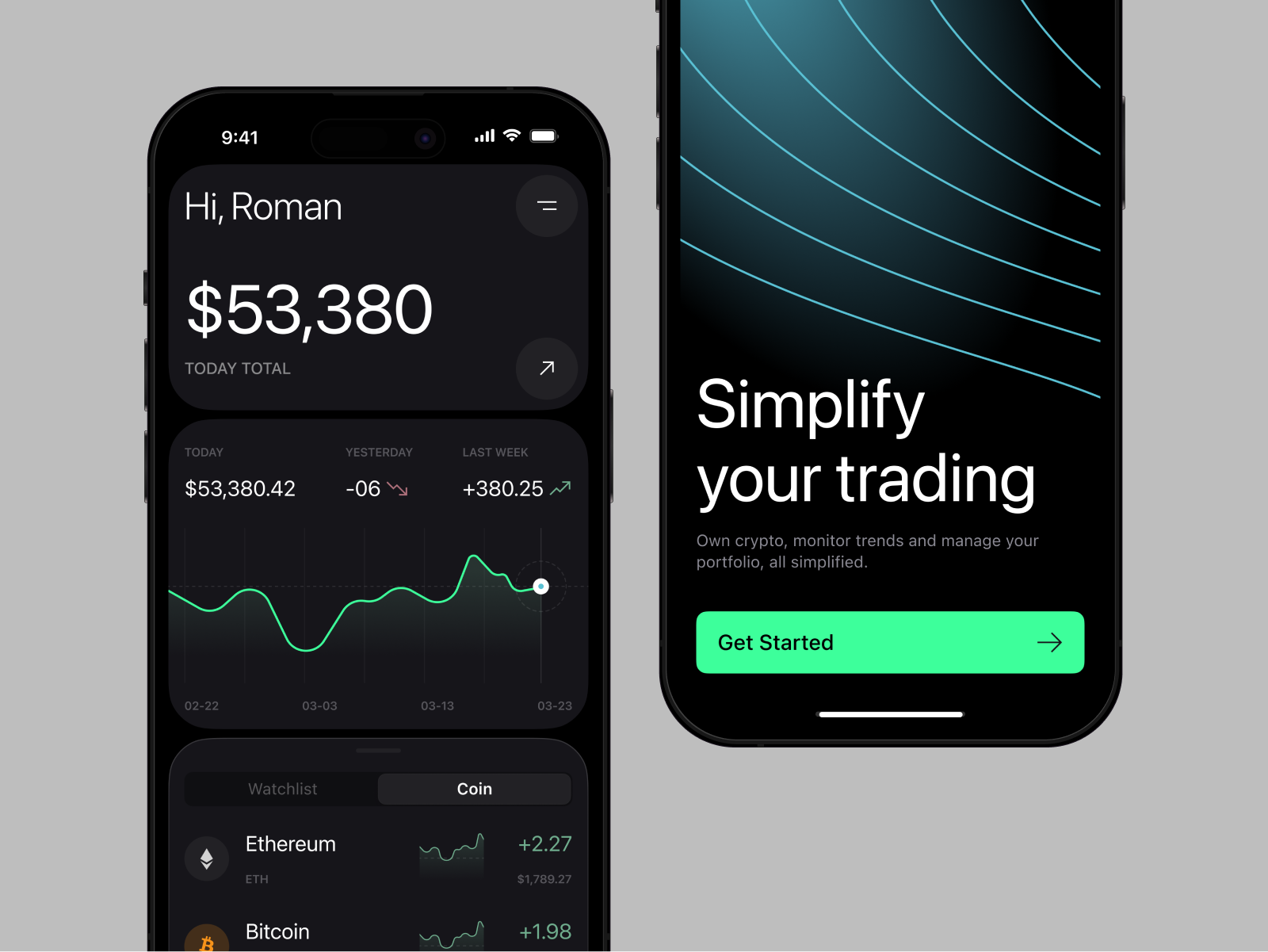 Crypto Trading App black design crypto crypto trading app dark design dark mode dark ui finance fintech ios night mode trading wallet