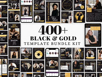 Black and Gold Template Bundle Kit branding graphic design