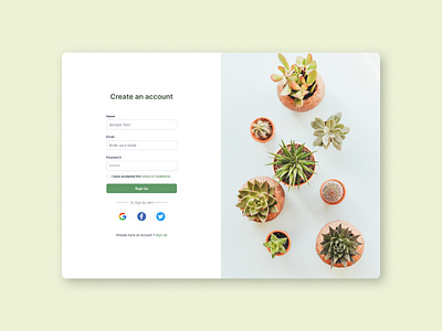 #1 Sign Up page - Minimal Design 1 daily challenge daily ui 01 daily ui 1 dailyui dailyui1 design green landing page minimal plant landing page plant page plant website plants sign in sign in page sign up sign up page website