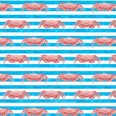 Coastal Stripes With Red Crab repeat pattern repeating pattern seamless pattern surface pattern designer surfacedesign textile pattern